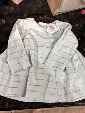 Catherine Malandrino Baby Dress 6-9M Mint Green Gold Stripe Long Sleeve